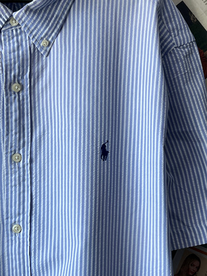 Ralph Lauren® Blue Striped | Chest: 28 | XXL | Shirt | Cotton |Seersucker Fabric