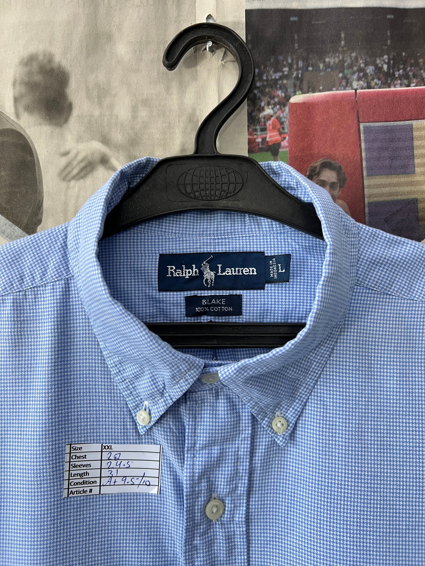 Ralph Lauren® XXL | Chest 28 | Blue Pin Check | Shirt | Cotton