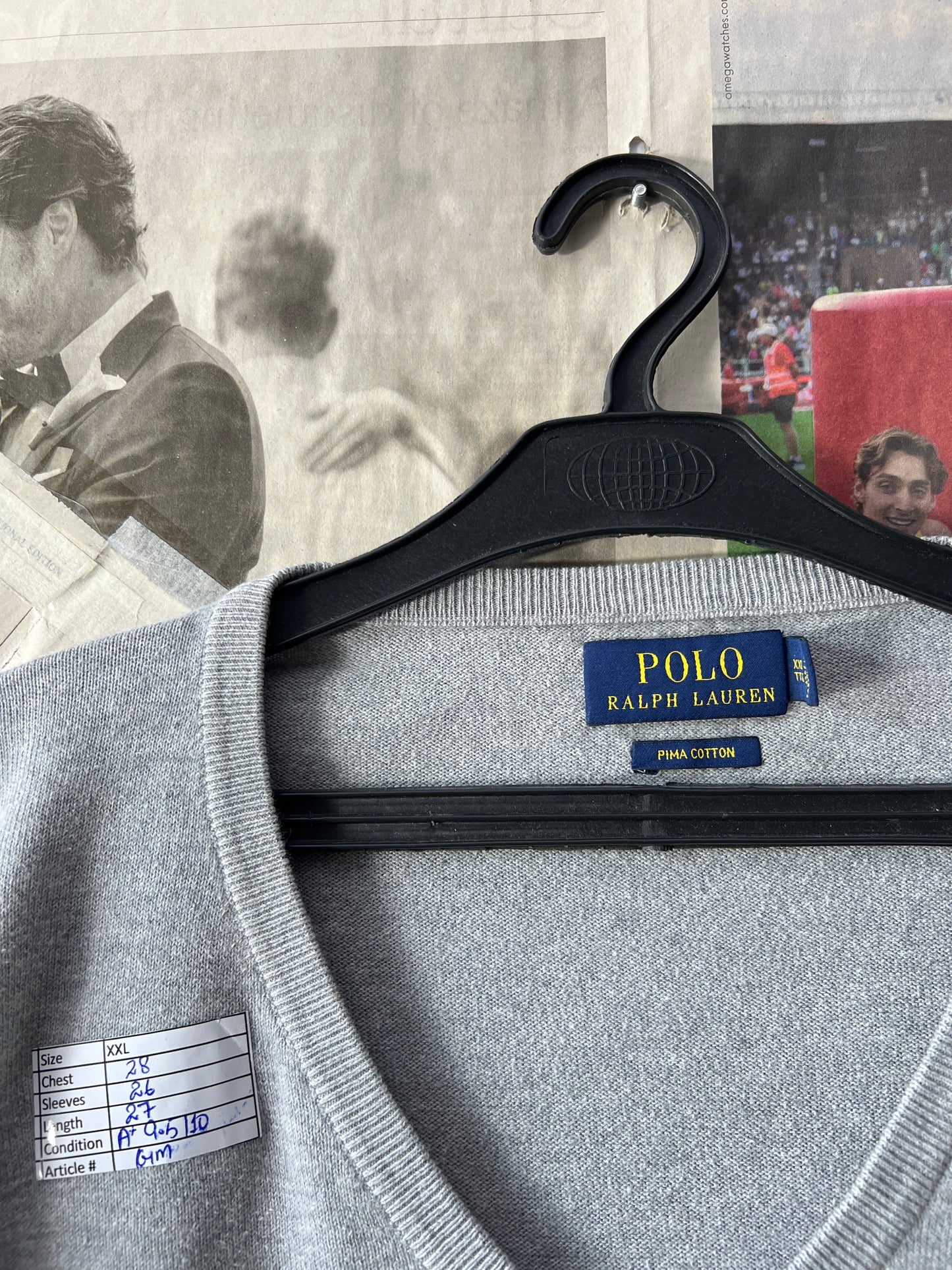 Ralph Lauren® Grey | Chest 28 | XXL | V-Neck Sweater | Pima Cotton