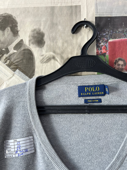 Ralph Lauren® Grey | Chest 28 | XXL | V-Neck Sweater | Pima Cotton