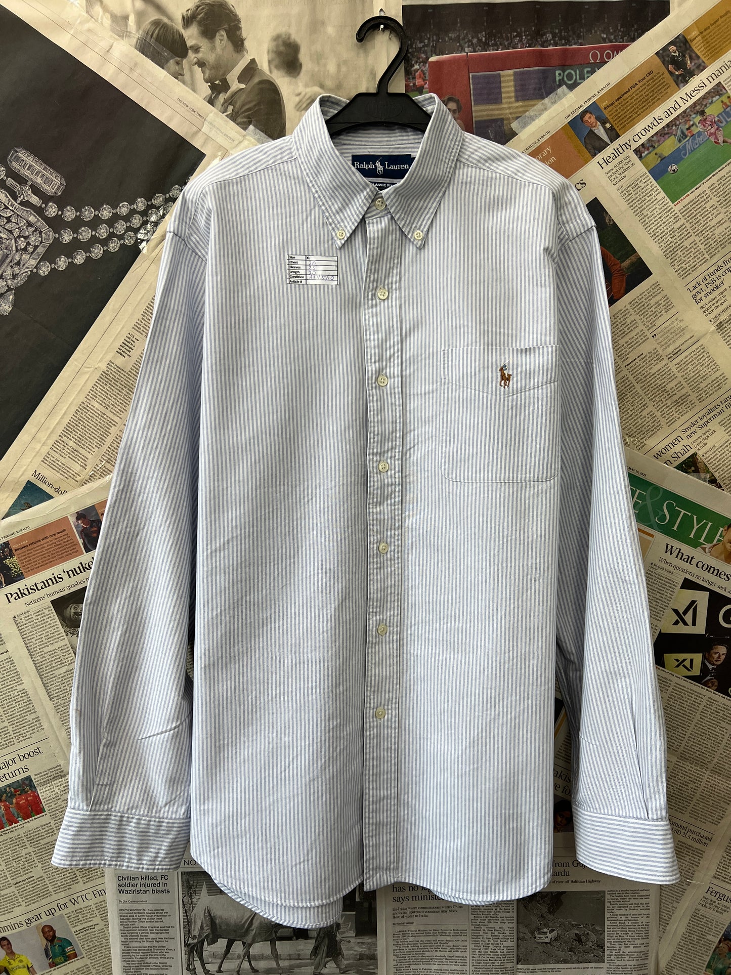 Ralph Lauren® XL | Chest 26 | Grey Striped Oxford | Shirt | Cotton