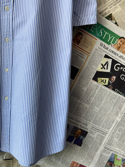 Ralph Lauren® Blue Striped | Chest: 28 | XXL | Shirt | Cotton |Seersucker Fabric