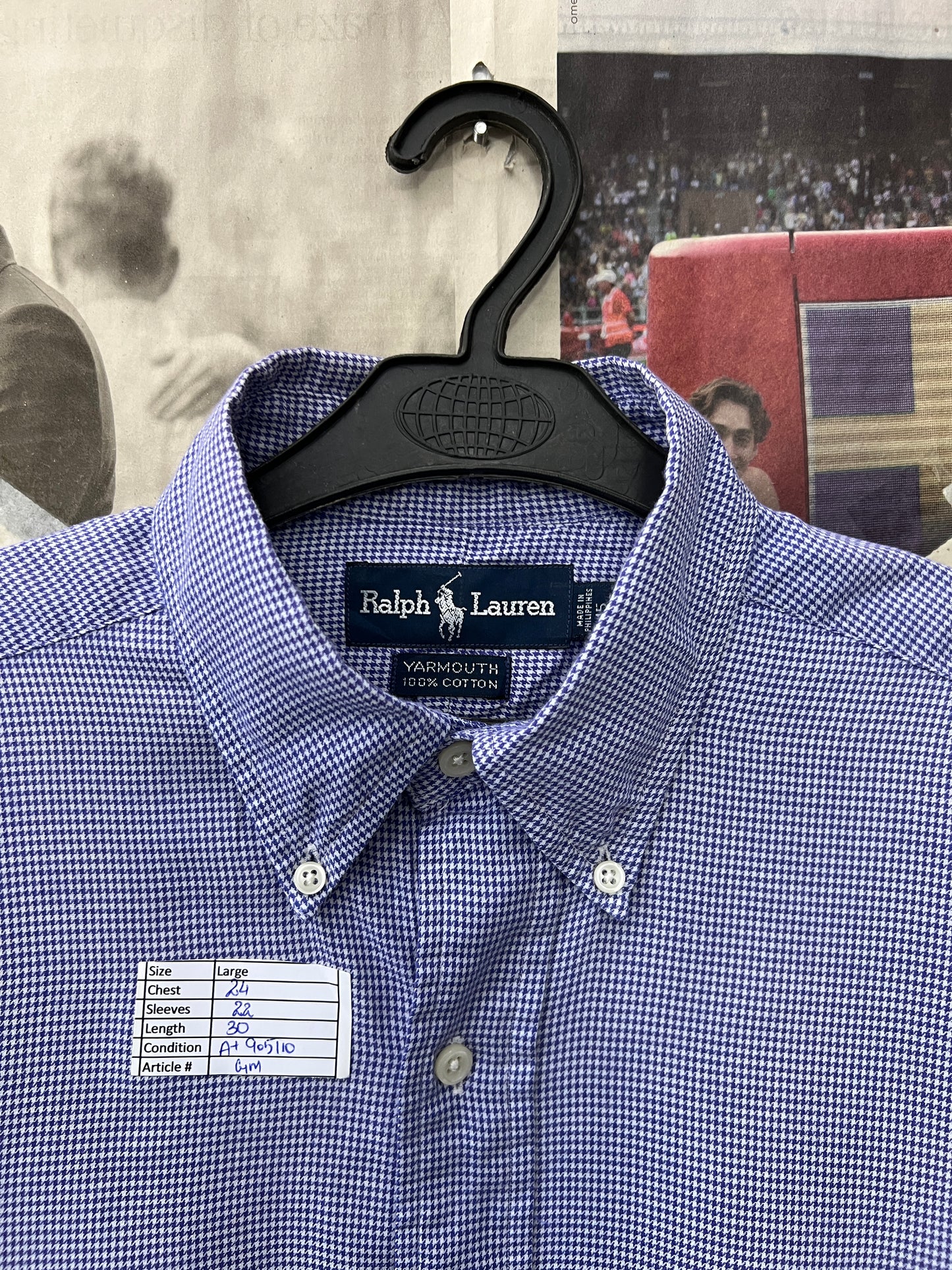 Ralph Lauren® Large | Chest 24 | Blue Pin Check | Shirt | Cotton