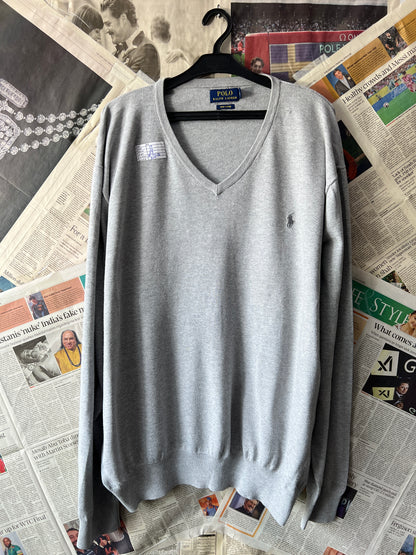 Ralph Lauren® Grey | Chest 28 | XXL | V-Neck Sweater | Pima Cotton