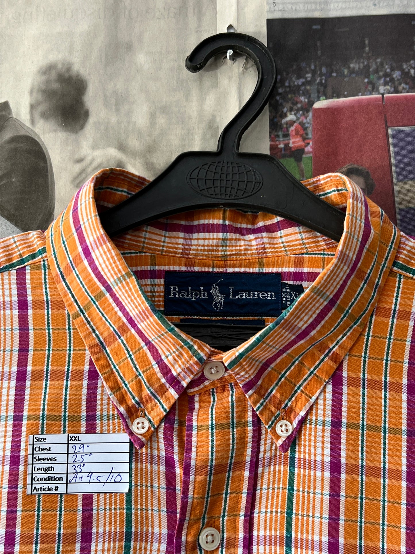 Ralph Lauren® Orange Check | Chest: 29 | XXXL | Shirt | Cotton