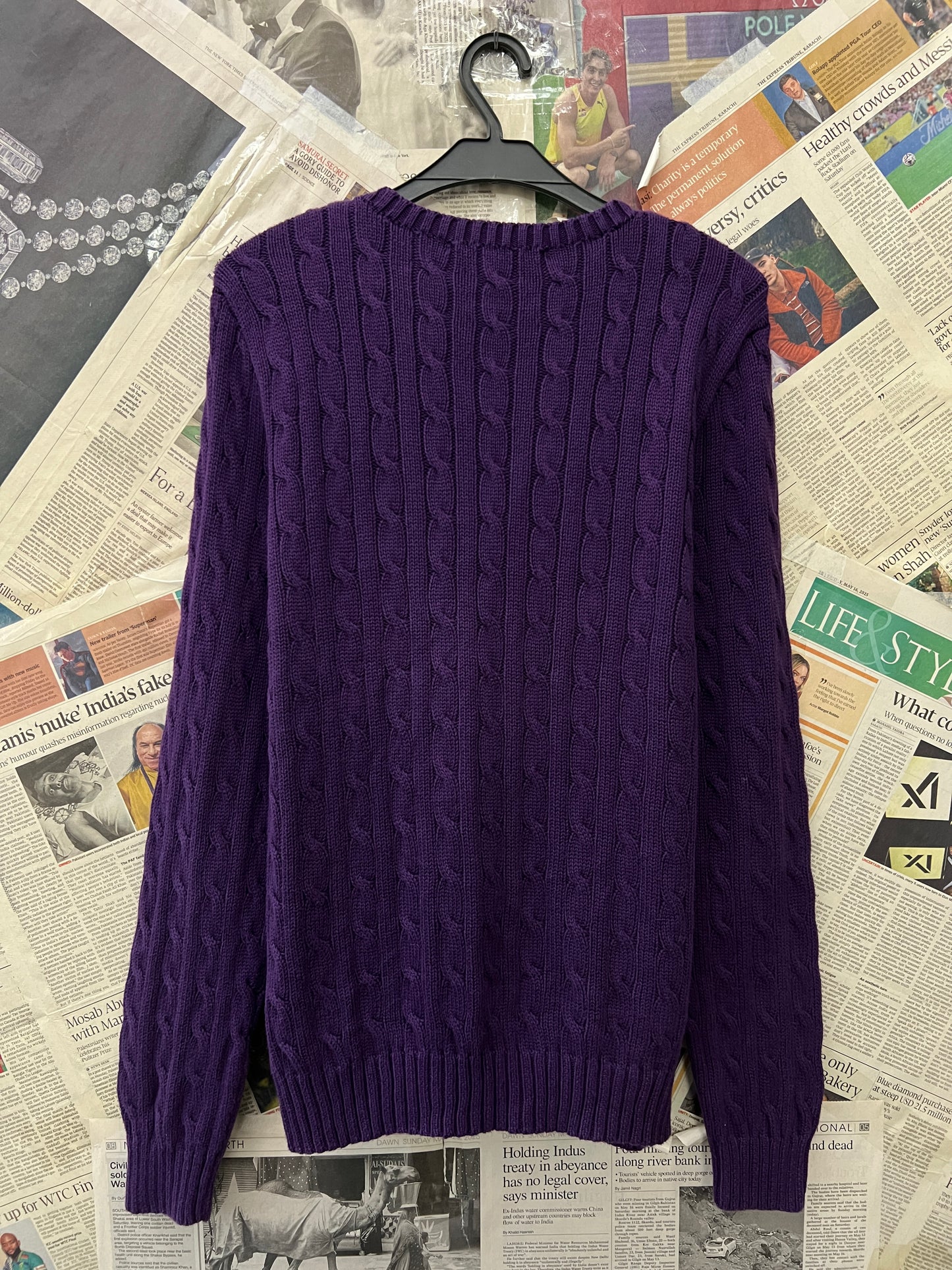 Women-Ralph Lauren® Small | Bust 21" | Wine | Cable Knit Sweater | Cotton | 509