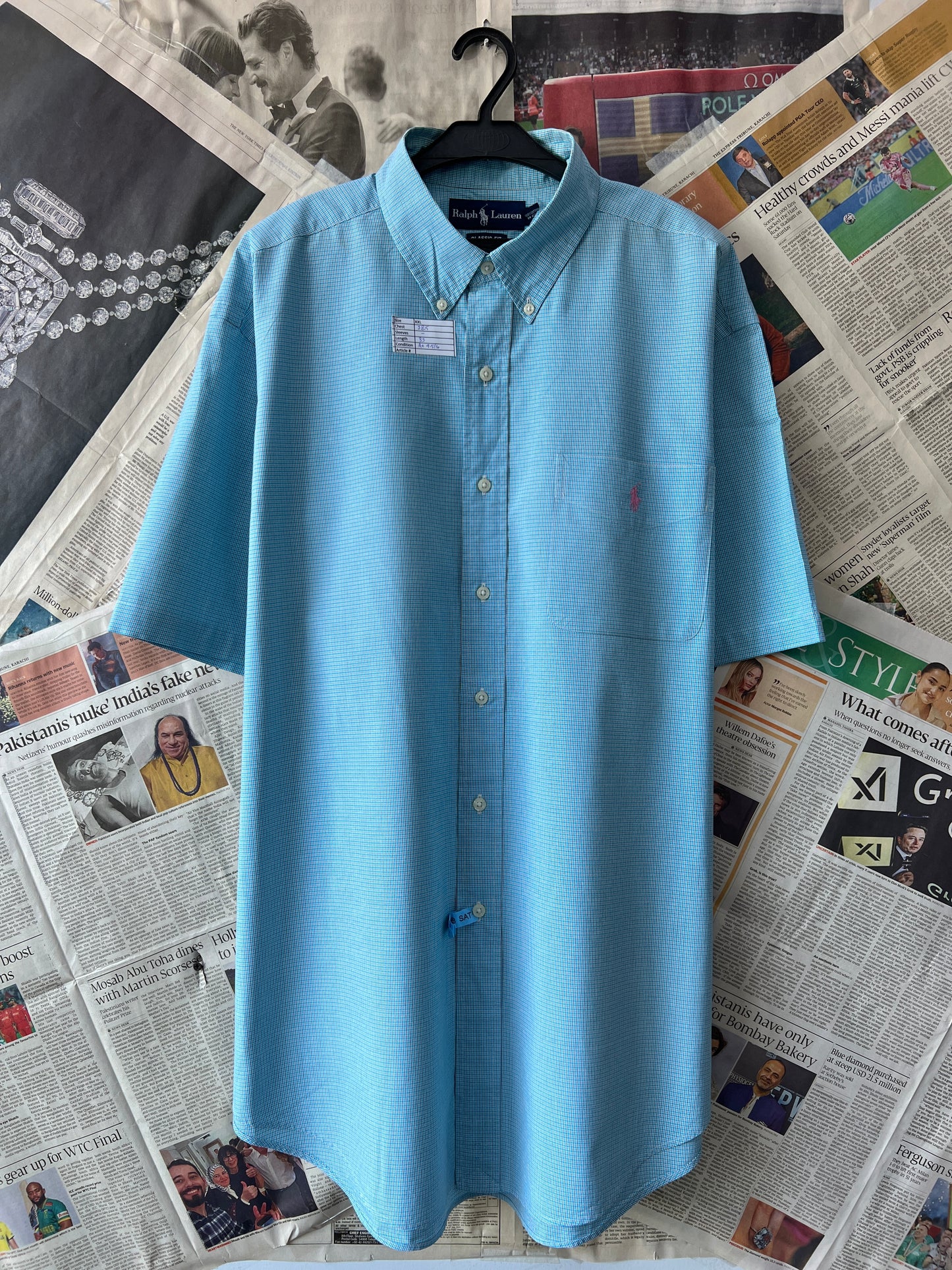 Ralph Lauren® XXL | Chest 28.5 | Cyan Check | Shirt | Cotton
