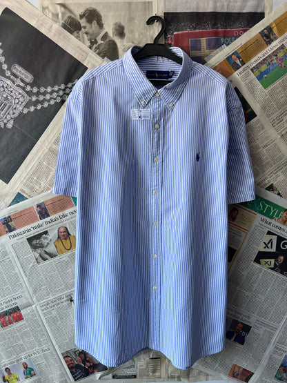 Ralph Lauren® Blue Striped | Chest: 28 | XXL | Shirt | Cotton |Seersucker Fabric