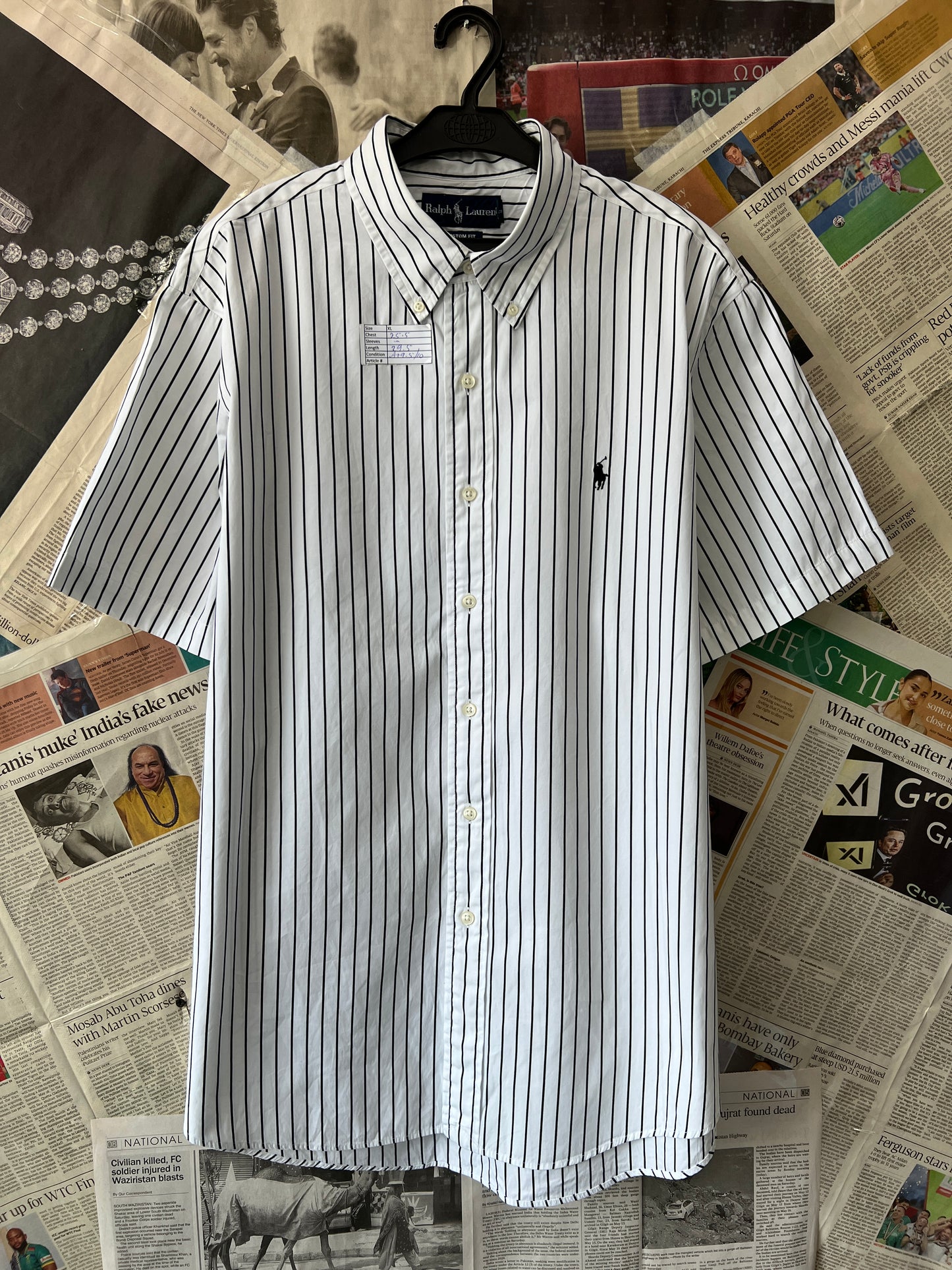 Ralph Lauren® XL | Chest 25.5 | White Striped | Shirt | Cotton