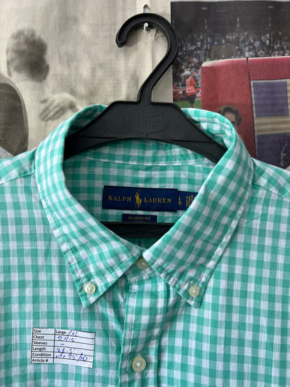 Ralph Lauren® XL/L | Chest 24.5 | Cyan-check | Shirt | Cotton