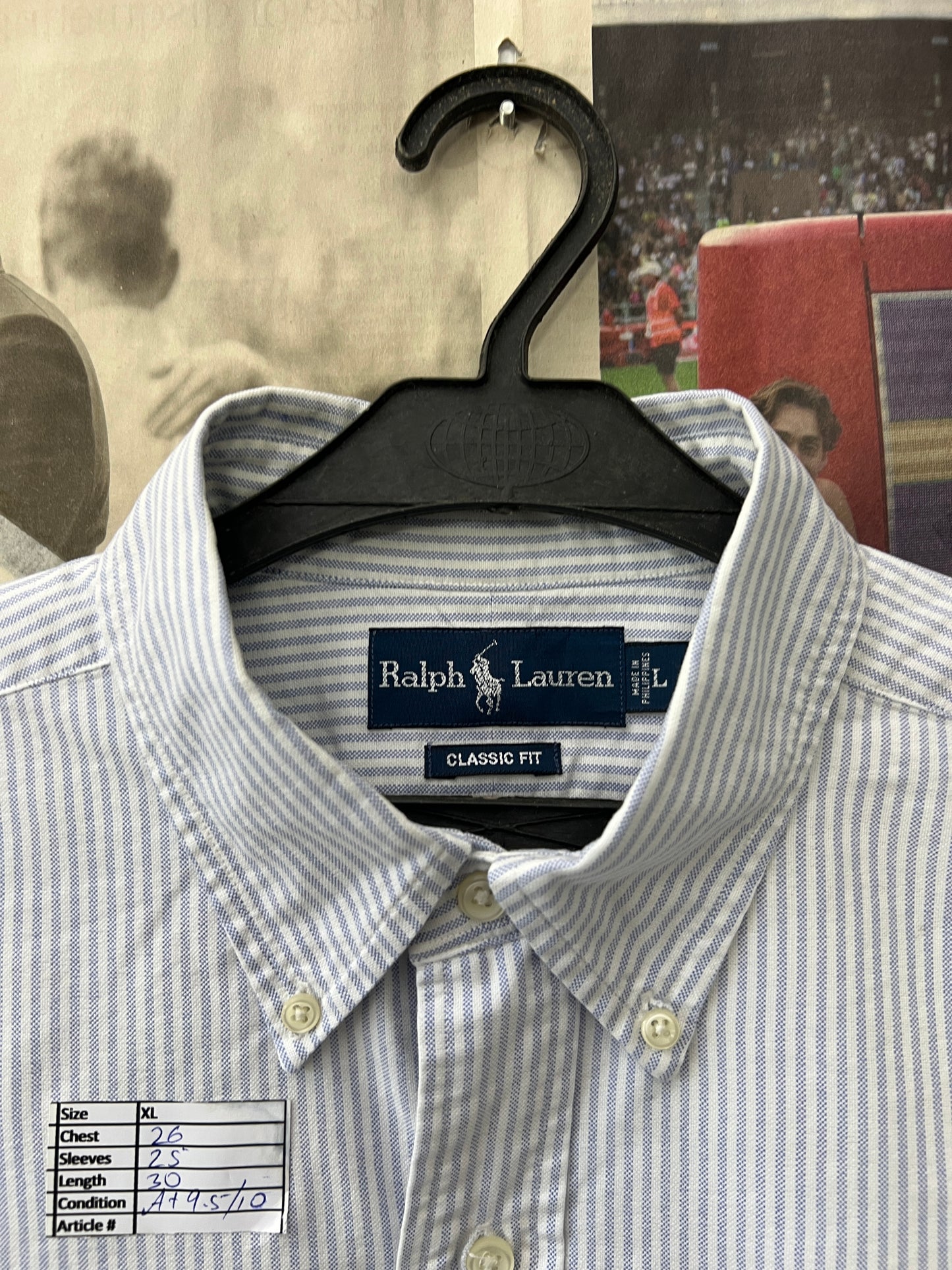Ralph Lauren® XL | Chest 26 | Grey Striped Oxford | Shirt | Cotton