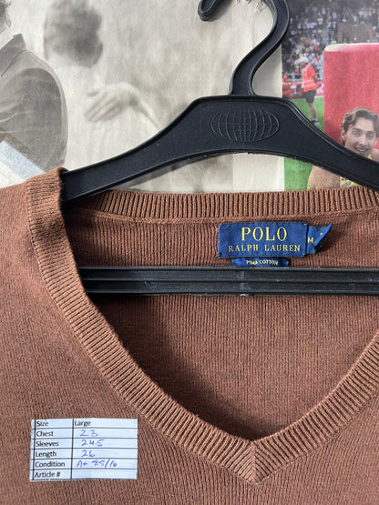 Ralph Lauren® Brown | Chest 23 | Large | V-Neck Sweater | Pima Cotton