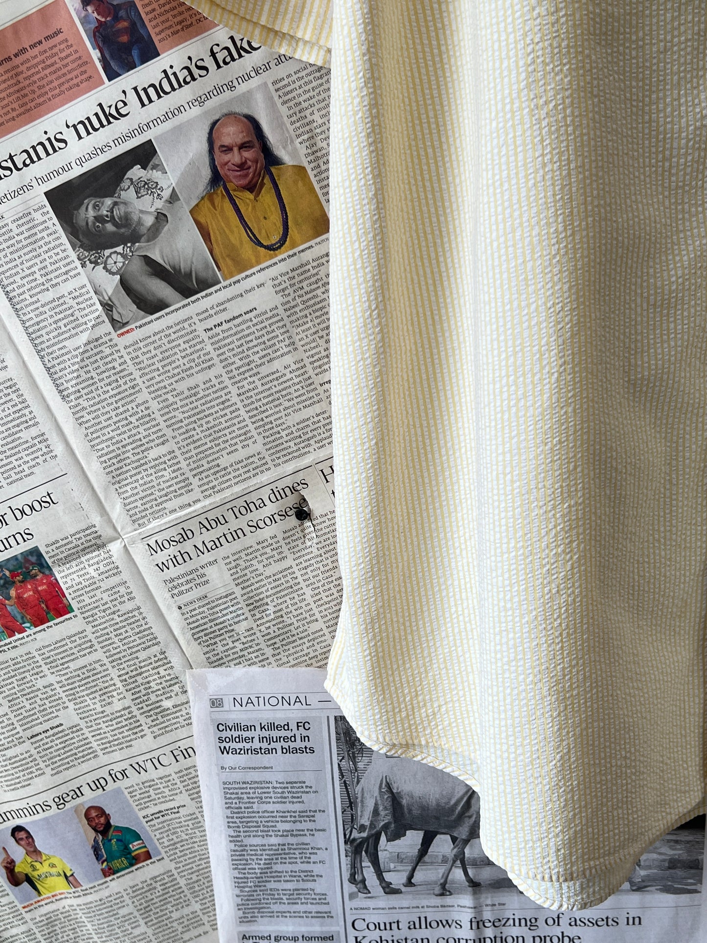 Ralph Lauren® XXXL | Chest 29 | Yellow Striped Seersucker | Shirt | Cotton