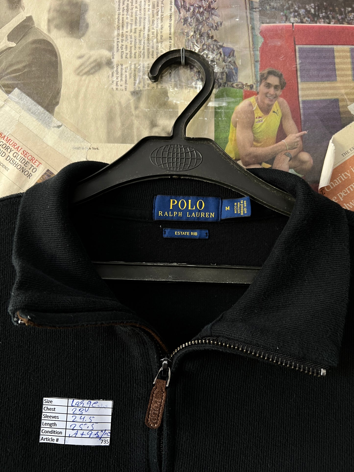 Ralph Lauren® Large | Chest 23 | Black | Quarter Zip Sweater | Cotton | 735