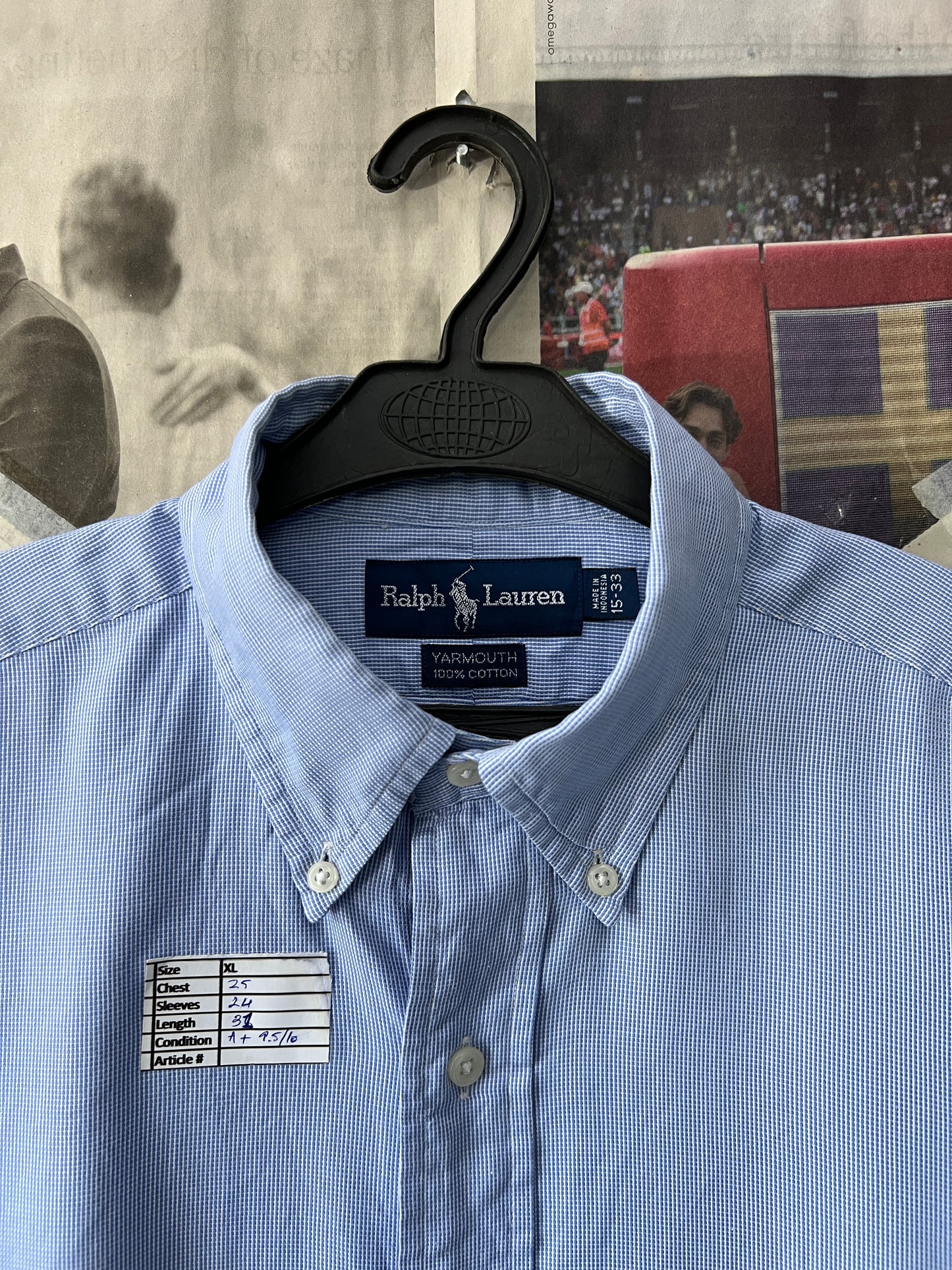Ralph Lauren® XL | Chest 25 | Blue Pin Check | Shirt | Cotton