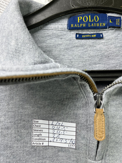 Ralph Lauren® XL/L | Chest 24.5 | Grey | Quarter Zip Sweater | Cotton | 1777