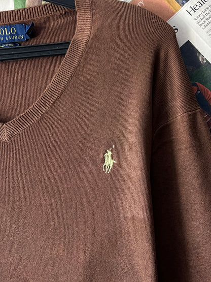 Ralph Lauren® Brown | Chest 23 | Large | V-Neck Sweater | Pima Cotton