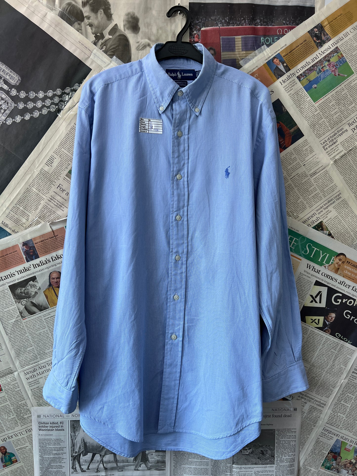 Ralph Lauren® XL | Chest 25 | Blue Pin Check | Shirt | Cotton