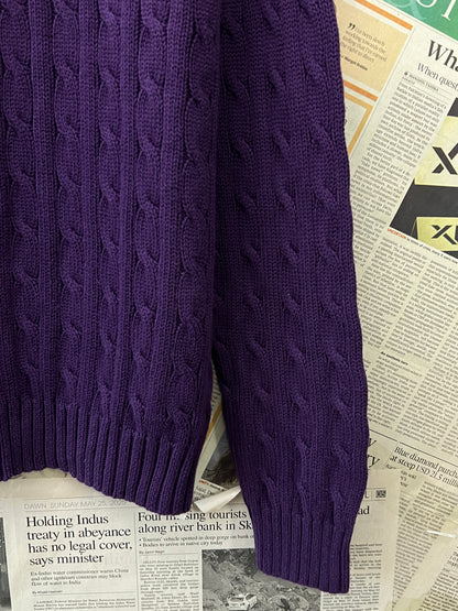 Women-Ralph Lauren® Small | Bust 21" | Wine | Cable Knit Sweater | Cotton | 509