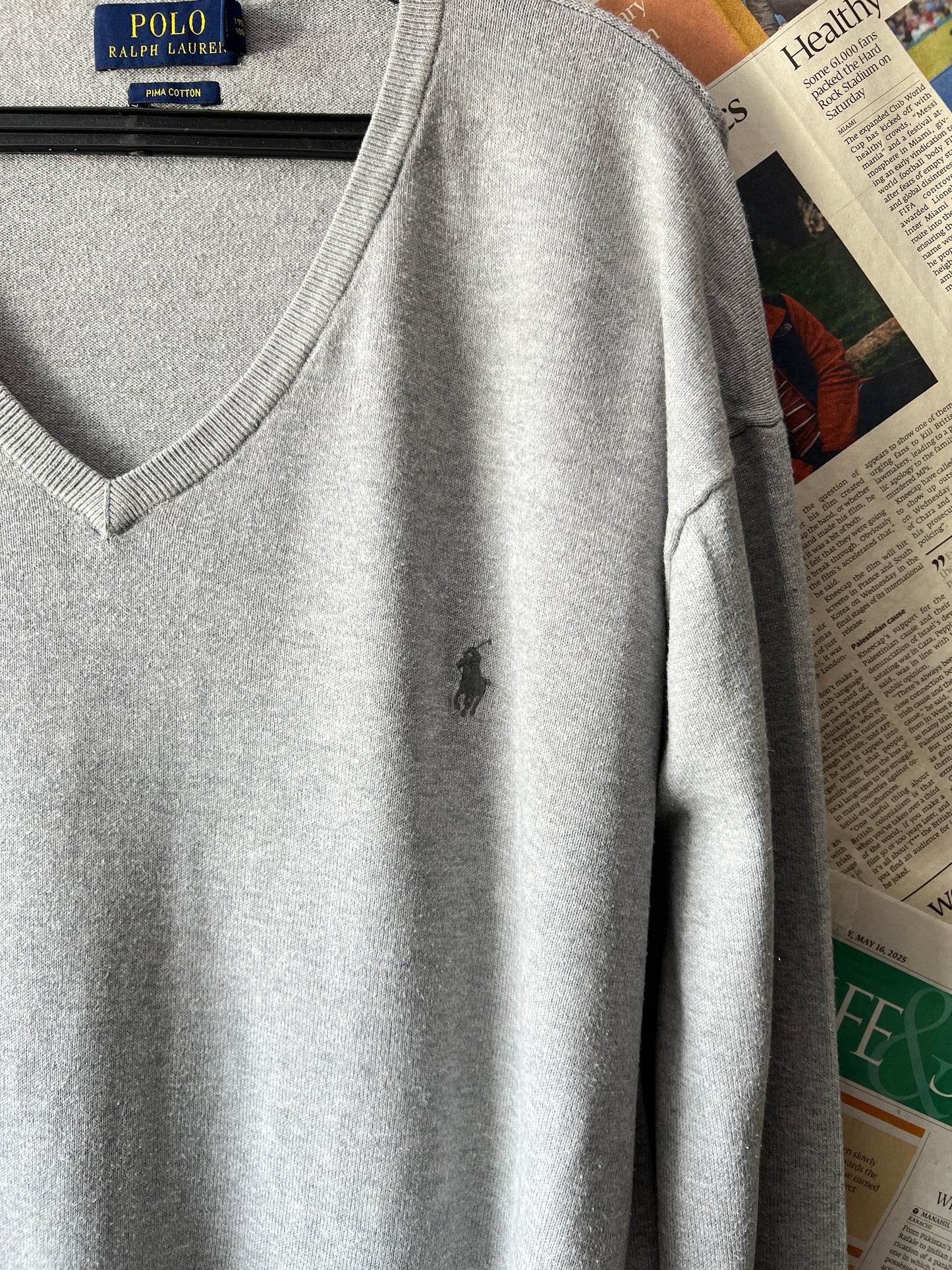 Ralph Lauren® Grey | Chest 28 | XXL | V-Neck Sweater | Pima Cotton