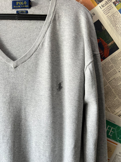 Ralph Lauren® Grey | Chest 28 | XXL | V-Neck Sweater | Pima Cotton