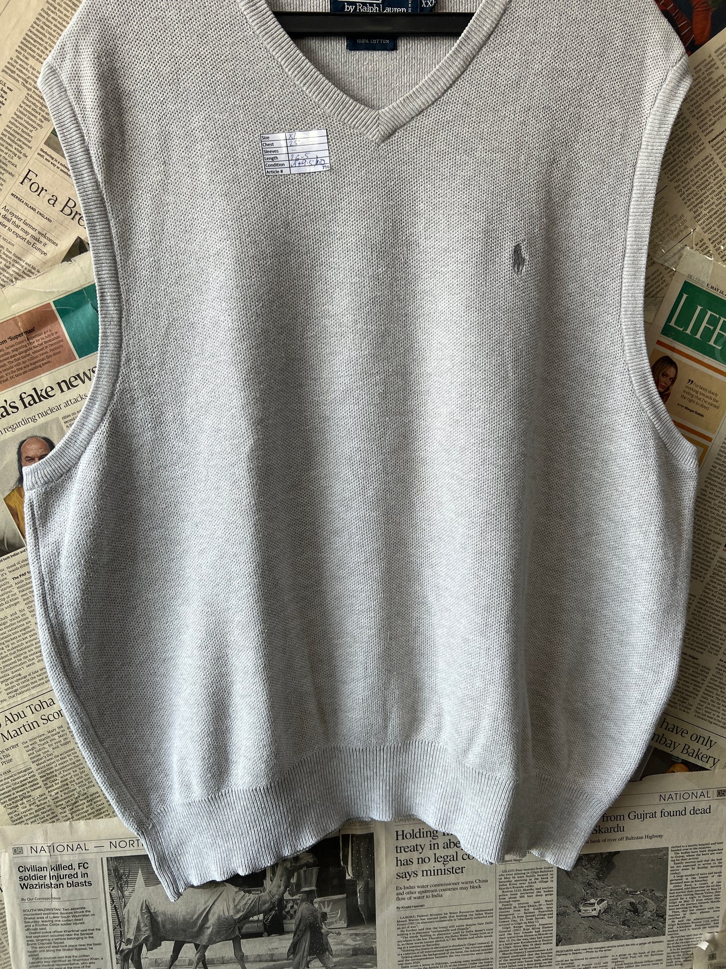 Ralph Lauren® XL | Chest 25 | Grey | Sleeveless Sweater | Cotton | 716