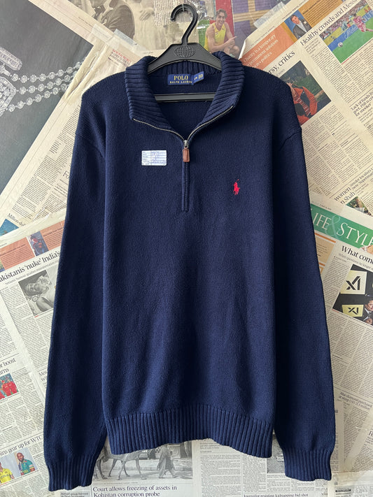 Ralph Lauren® Large | Chest 23.5 | Navy Blue | Quarter Zip Sweater | Cotton | 510