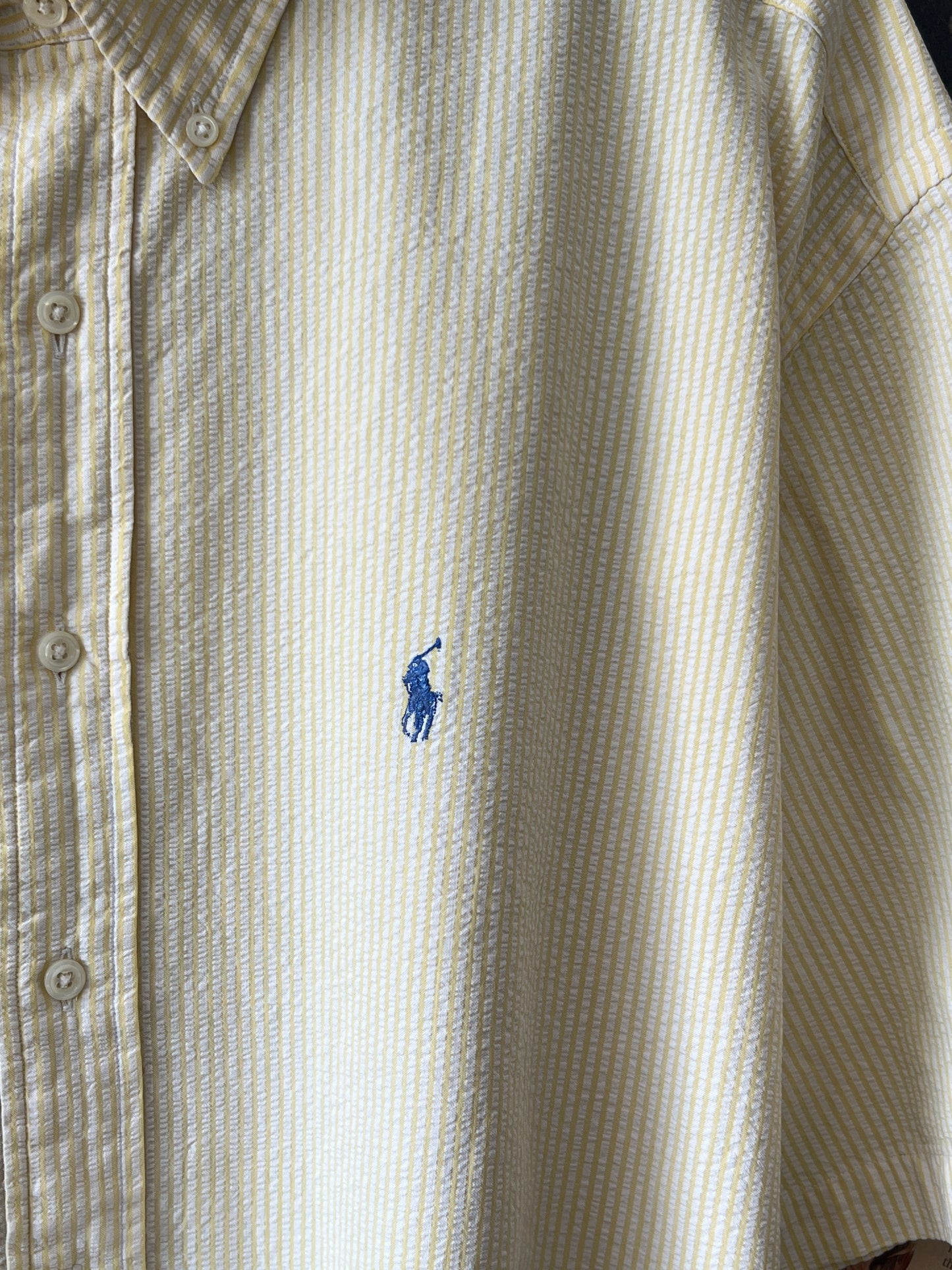 Ralph Lauren® XXXL | Chest 29 | Yellow Striped Seersucker | Shirt | Cotton
