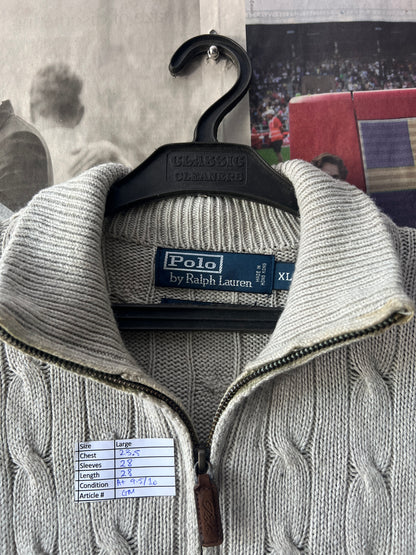 Ralph Lauren® Silver | Chest 23.5 | Large | Quarter Zipper Sweater | 100% Silk