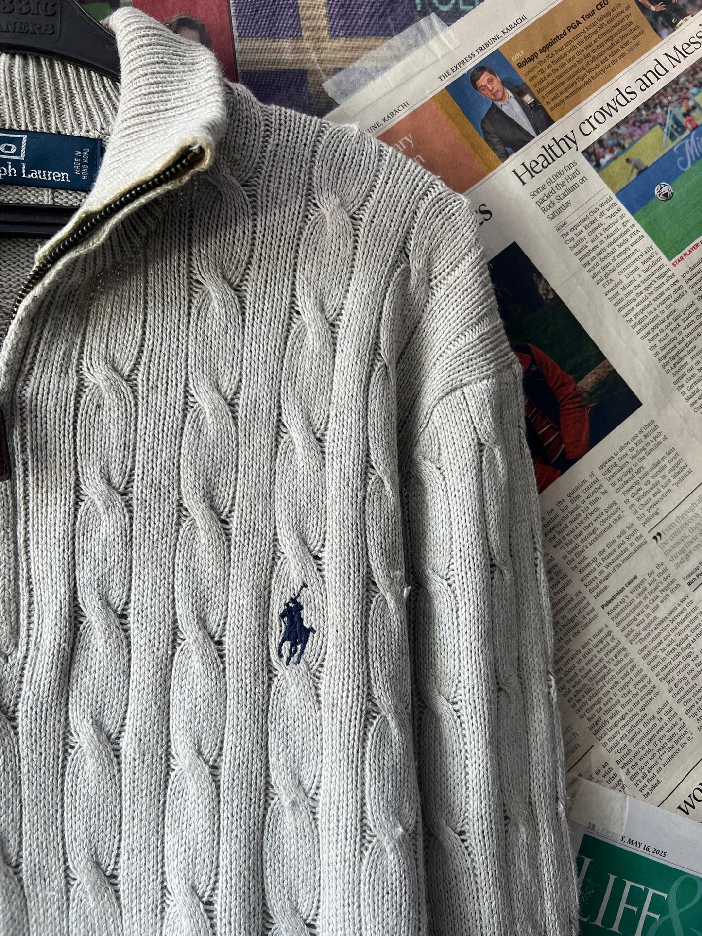 Ralph Lauren® Silver | Chest 23.5 | Large | Quarter Zipper Sweater | 100% Silk