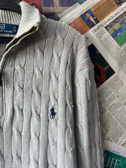 Ralph Lauren® Silver | Chest 23.5 | Large | Quarter Zipper Sweater | 100% Silk