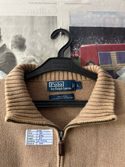 Ralph Lauren® Camel | Chest 23 | Large | Quarter Zipper Sweater | Cotton