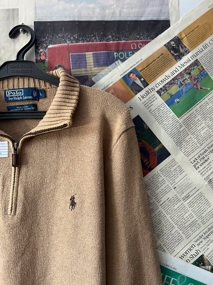 Ralph Lauren® Camel | Chest 23 | Large | Quarter Zipper Sweater | Cotton