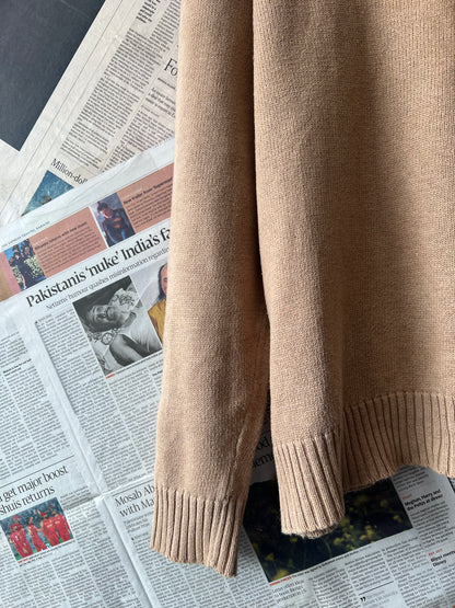 Ralph Lauren® Camel | Chest 23 | Large | Quarter Zipper Sweater | Cotton