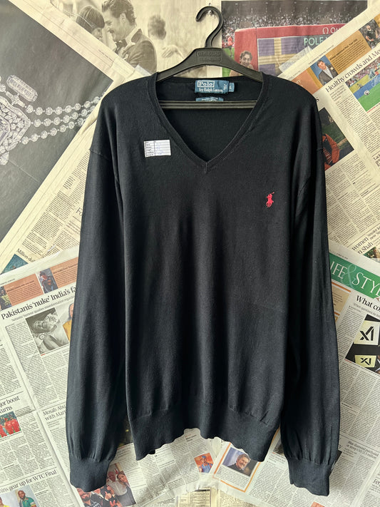 Ralph Lauren® Black | Chest 25.5 | XL | V-Neck Sweater | Pima Cotton
