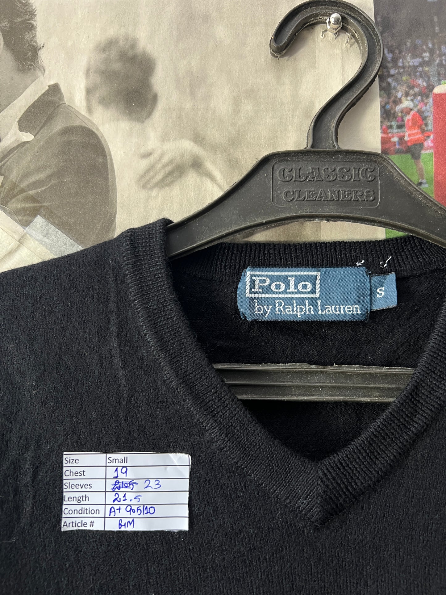 Ralph Lauren® Black | Chest 19 | Small | V-Neck Sweater | Merino Wool