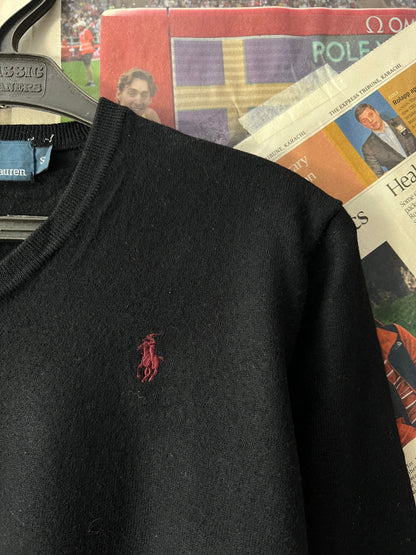 Ralph Lauren® Black | Chest 19 | Small | V-Neck Sweater | Merino Wool