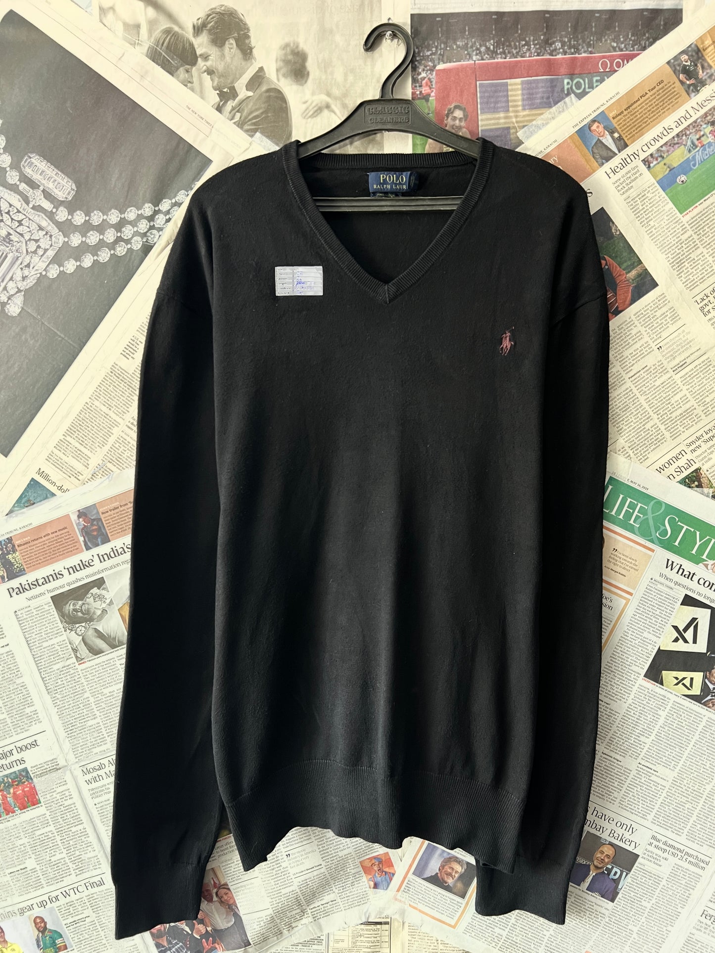 Ralph Lauren® Black | Chest 25 | XL | V-Neck Sweater | Pima Cotton