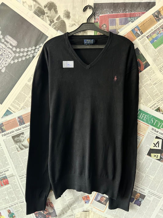 Ralph Lauren® Black | Chest 25 | XL | V-Neck Sweater | Pima Cotton