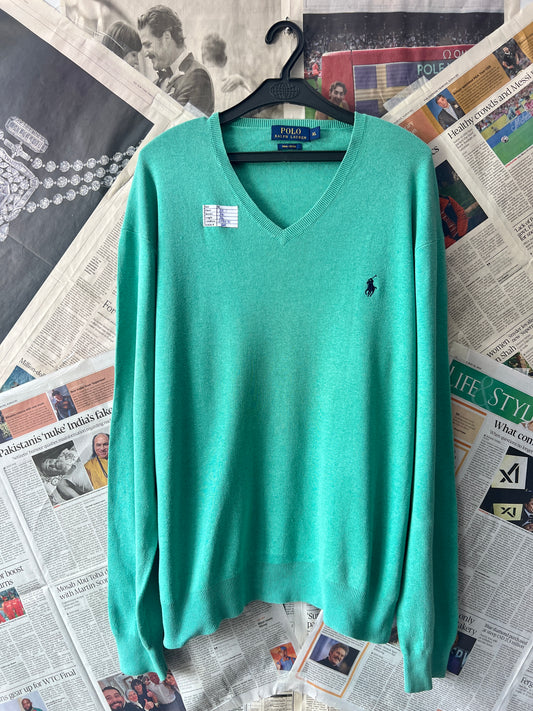 Ralph Lauren® Cucumber | Chest 25.5 | XL | V-Neck Sweater | Pima Cotton