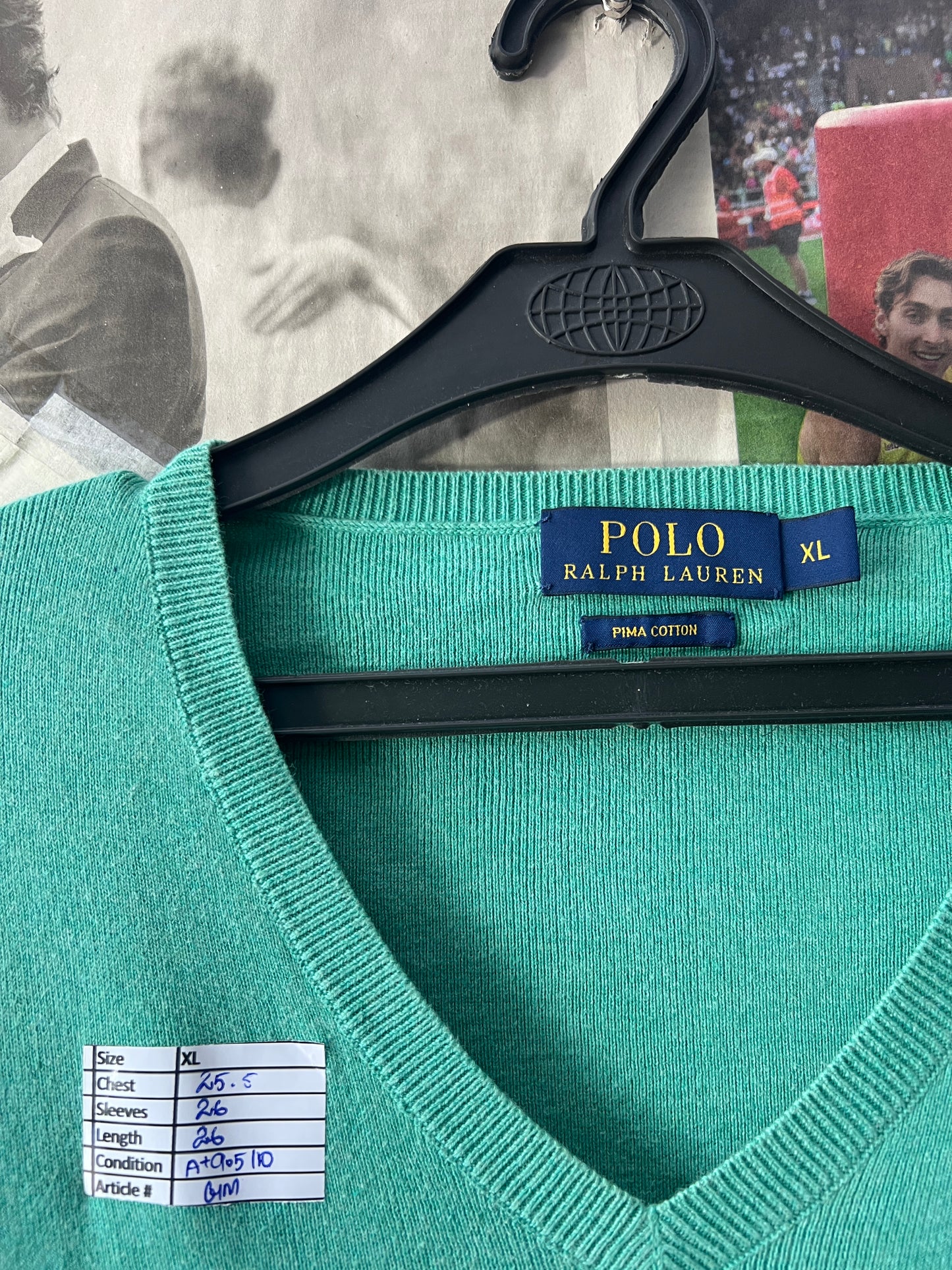 Ralph Lauren® Cucumber | Chest 25.5 | XL | V-Neck Sweater | Pima Cotton