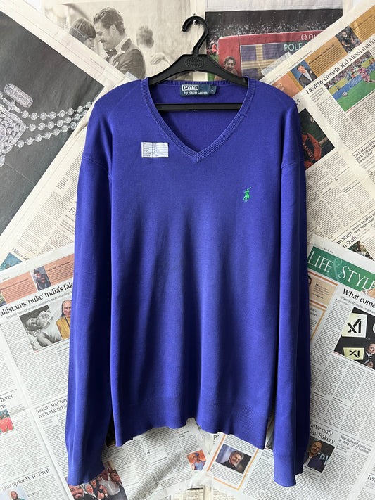 Ralph Lauren® Royal Blue | Chest 24 | Large | V-Neck Sweater | Pima Cotton
