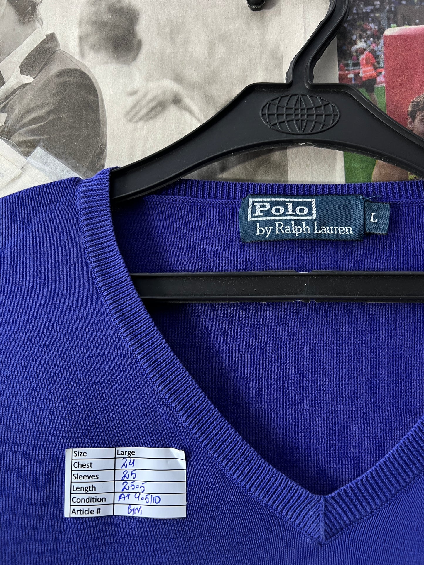 Ralph Lauren® Royal Blue | Chest 24 | Large | V-Neck Sweater | Pima Cotton