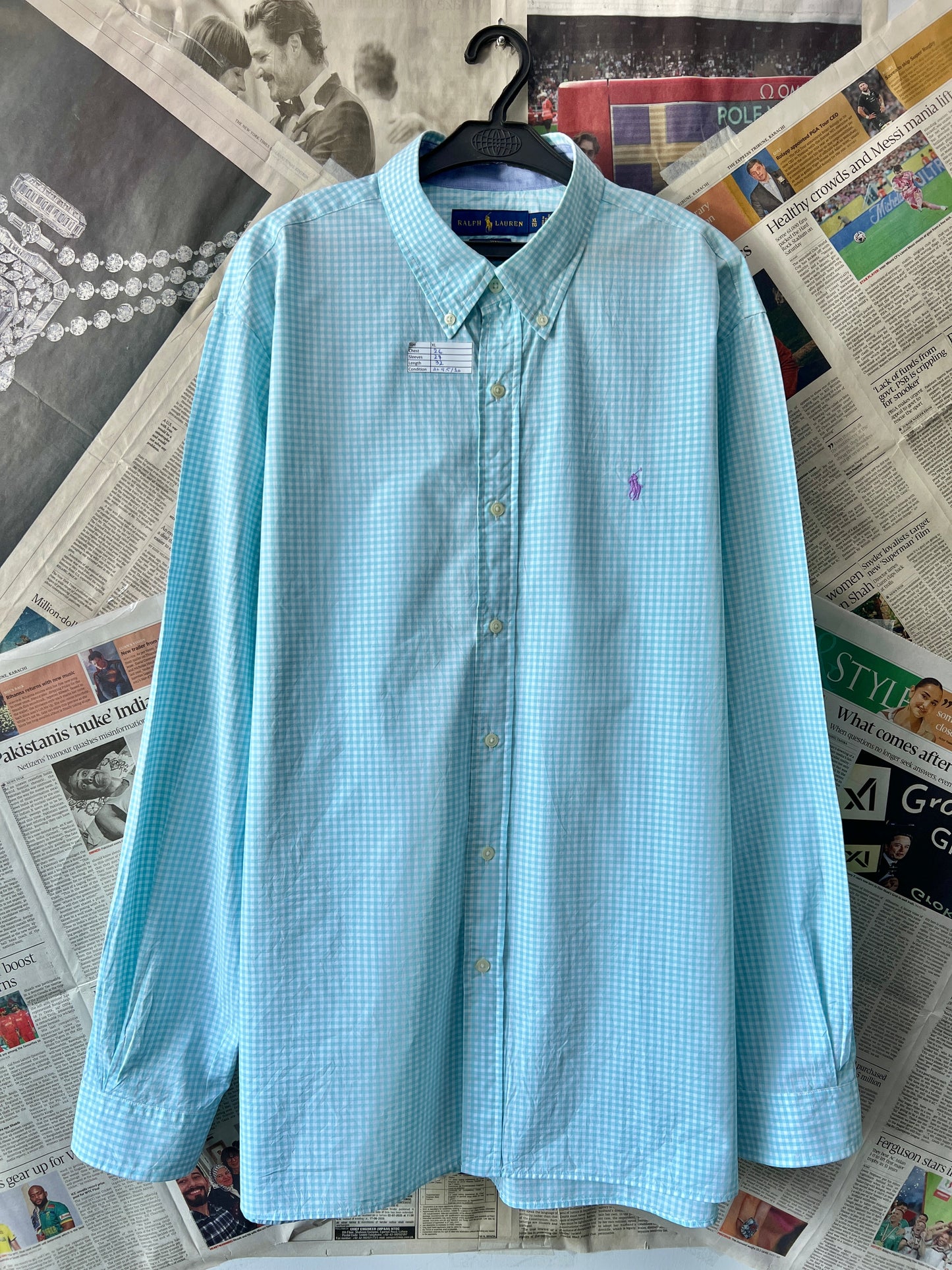 Ralph Lauren® Cyan in Check | Chest 26 | XL | Shirt | Cotton