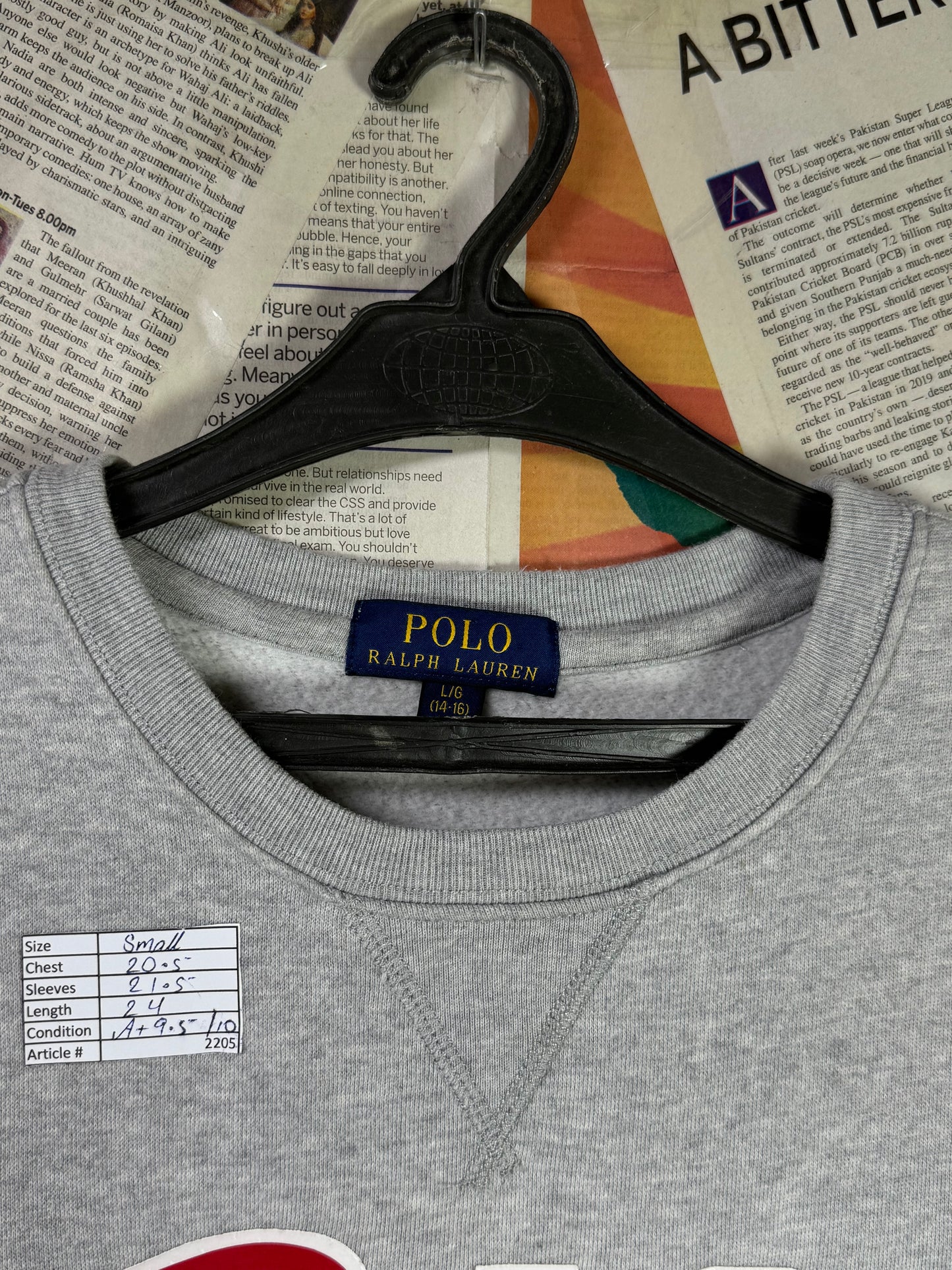 Ralph Lauren® Kids | Large | Chest: 20.5" | Grey | Sweat Shirt | Cotton-Poly | 2205