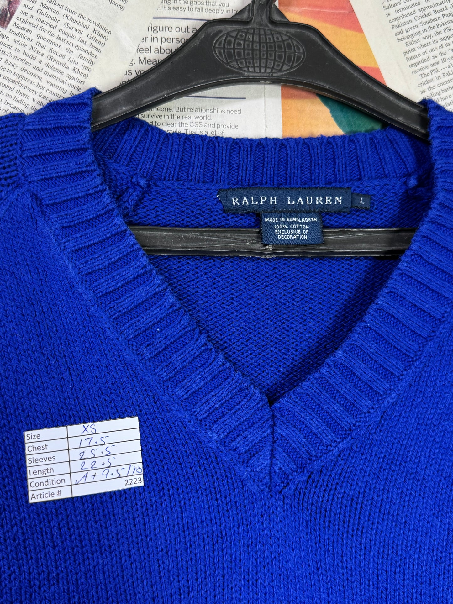 Women-Ralph Lauren® S | Bust 17.5" | Royal Blue | Knit Sweater | Cotton | 2223
