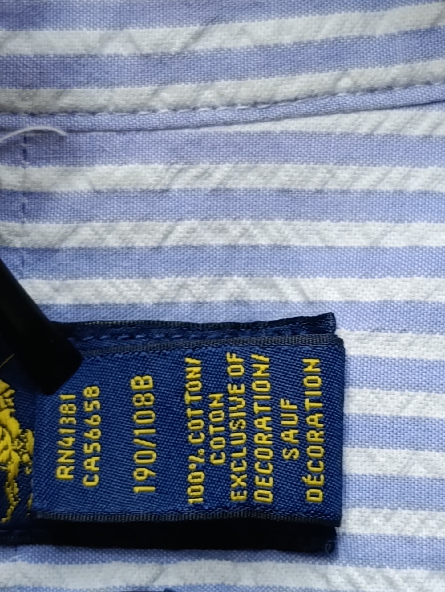 Ralph Lauren® Blue Striped | Chest: 28 | XXL | Shirt | Cotton |Seersucker Fabric