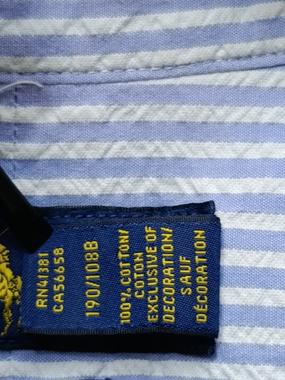 Ralph Lauren® Blue Striped | Chest: 28 | XXL | Shirt | Cotton |Seersucker Fabric
