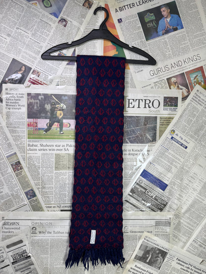 Christian Dior® Length: 52.5" | Navy Blue with Red Pattern | Muffler | 100% Wool | 3173