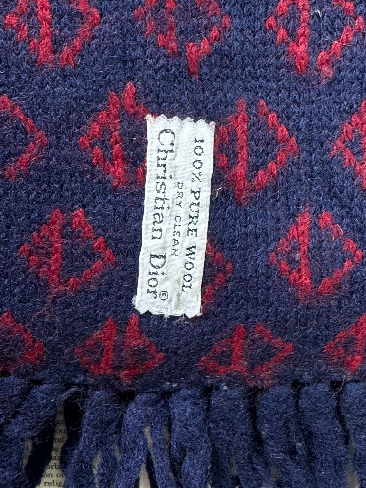 Christian Dior® Length: 52.5" | Navy Blue with Red Pattern | Muffler | 100% Wool | 3173